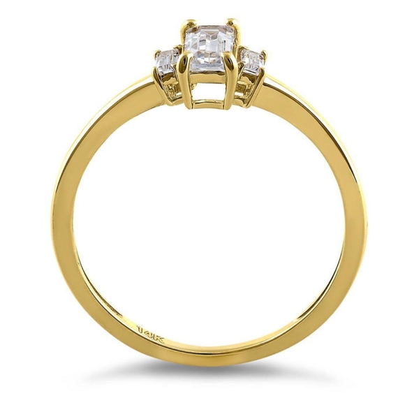 Solid 14K Yellow Gold Baguette Straight Cut CZ Engagement Ring - Picture 3 of 4